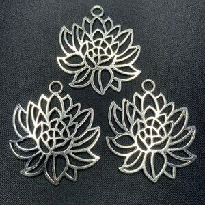 Lotus Flower Pendant, Antique Silver, Large 48 x 42mm